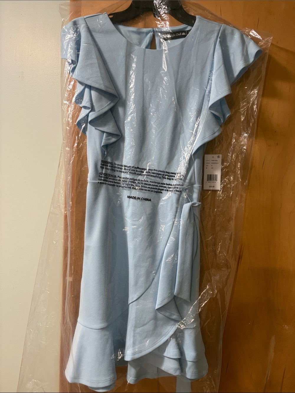 NWT Powder Blue Ruffle Wrap Juniors Dress